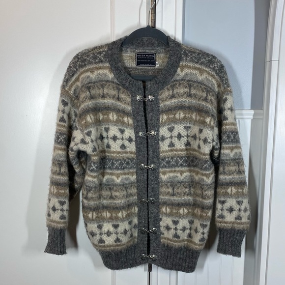 HELGA MARIN Chunky Iceland Wool Knitted cardigan Sweater Nordic fisherman xs - Picture 1 of 6